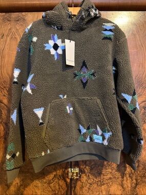 Scotch & Soda Olive Green Sherpa Hoodie with Blue and Purple Floral Detail